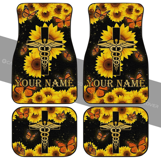 Custom Name Nurse Car Floor Mats Custom Sunflower Car Accessories - Gearcarcover - 2