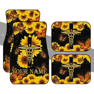 Custom Name Nurse Car Floor Mats Custom Sunflower Car Accessories - Gearcarcover - 1