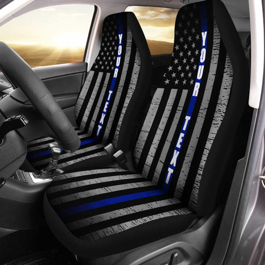Custom Name Thin Blue Line Car Seat Covers Police Officer Car Accessories - Gearcarcover - 2