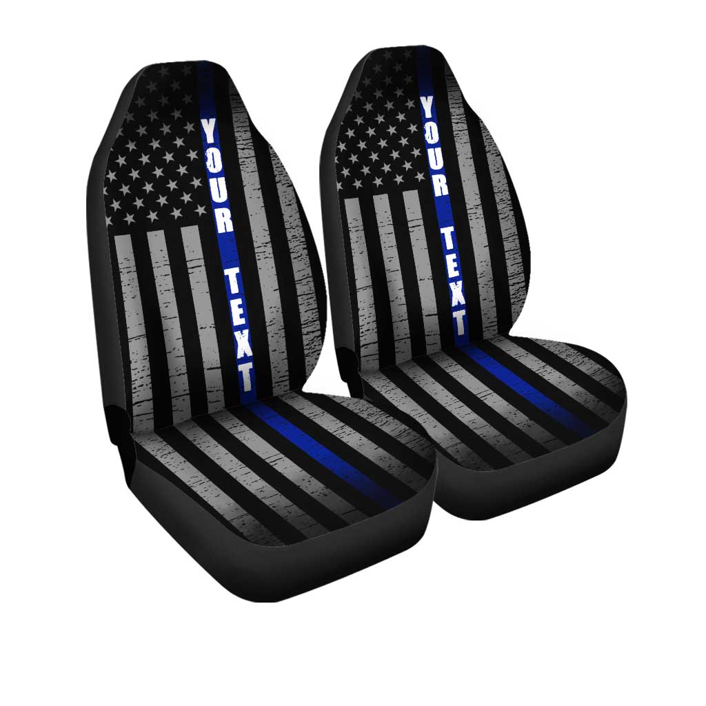 Custom Name Thin Blue Line Car Seat Covers Police Officer Car Accessories - Gearcarcover - 3