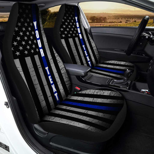 Custom Name Thin Blue Line Car Seat Covers Police Officer Car Accessories - Gearcarcover - 1