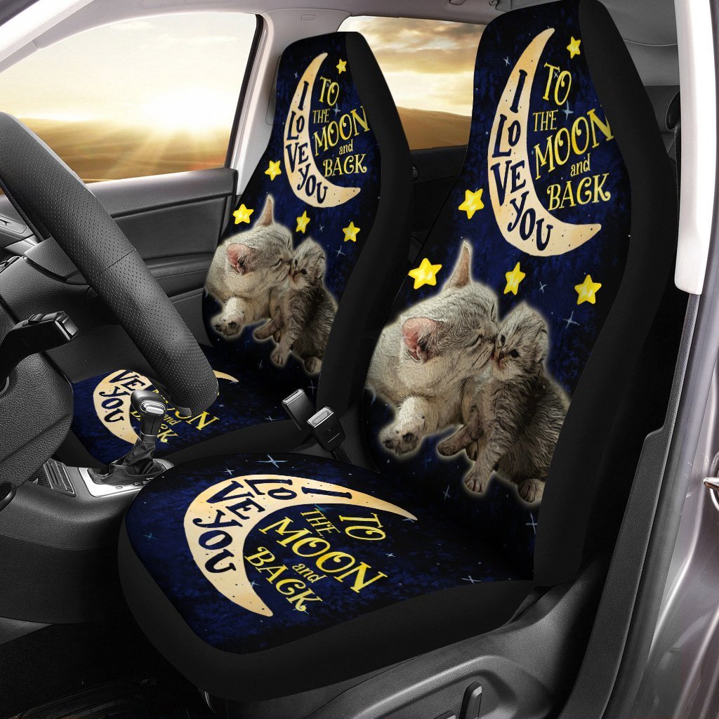 Cute Cat Car Seat Covers Custom I Love You To The Moon And Back Car Accessories For Dad - Gearcarcover - 2