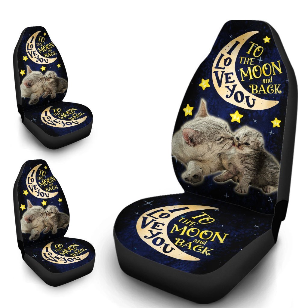 Cute Cat Car Seat Covers Custom I Love You To The Moon And Back Car Accessories For Dad - Gearcarcover - 1