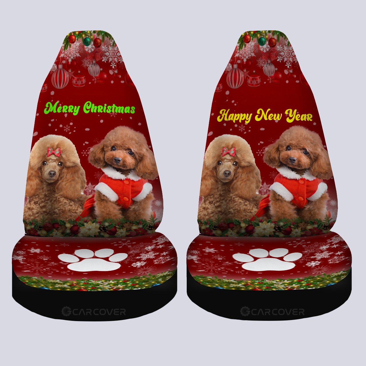 Cute Couple Poodles Car Seat Covers Custom Animal Car Accessories Christmas - Gearcarcover - 4