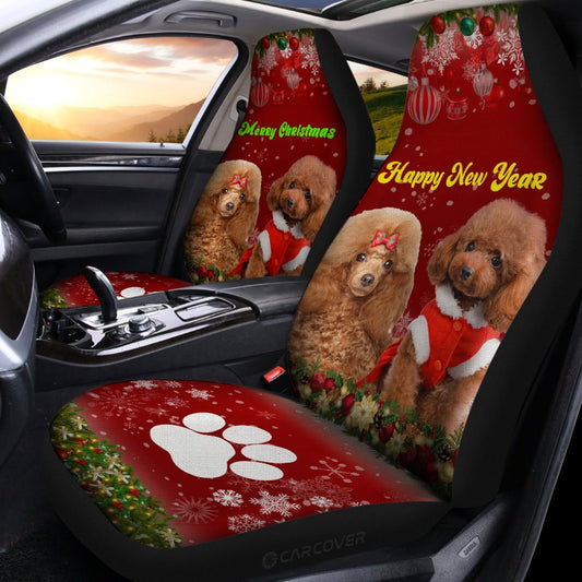 Cute Couple Poodles Car Seat Covers Custom Animal Car Accessories Christmas - Gearcarcover - 2
