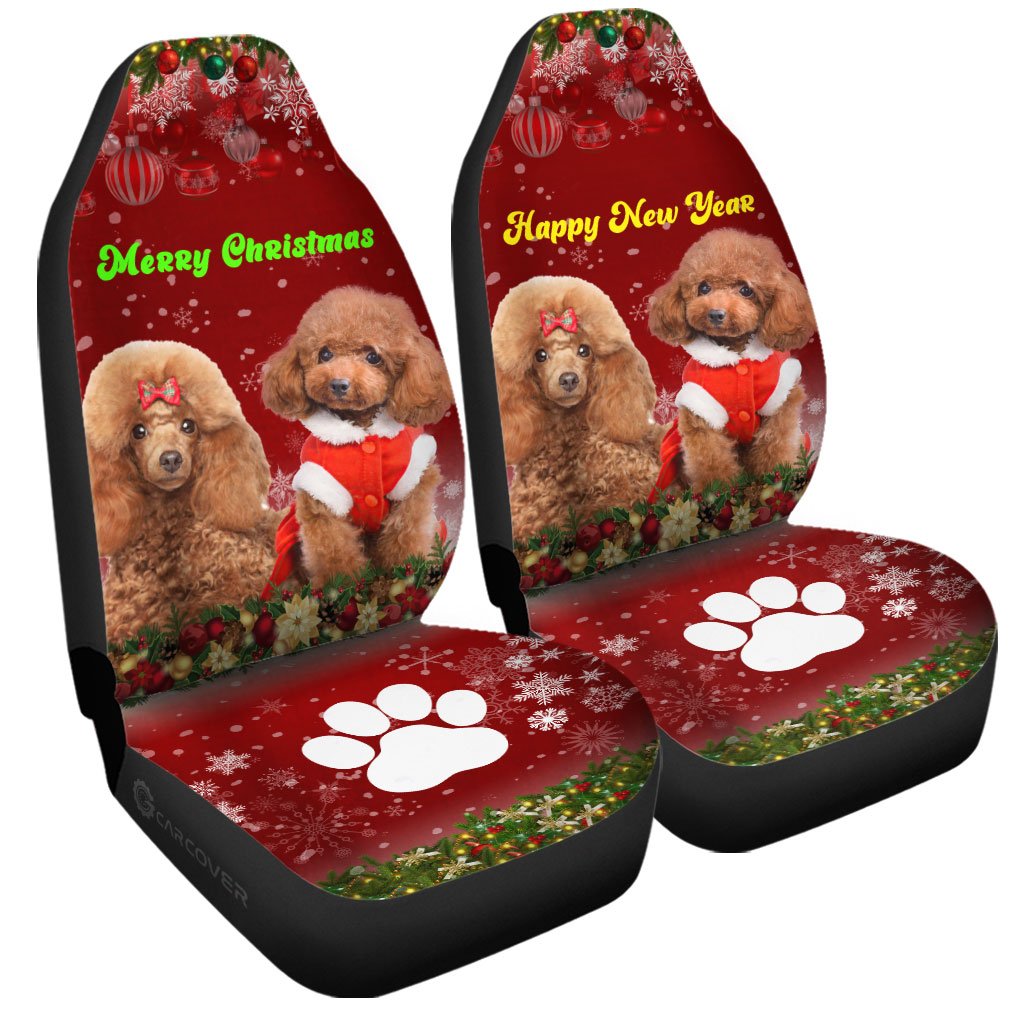 Cute Couple Poodles Car Seat Covers Custom Animal Car Accessories Christmas - Gearcarcover - 3