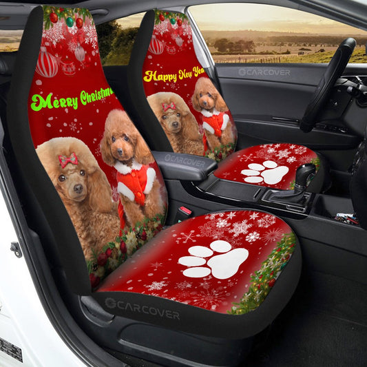 Cute Couple Poodles Car Seat Covers Custom Animal Car Accessories Christmas - Gearcarcover - 1