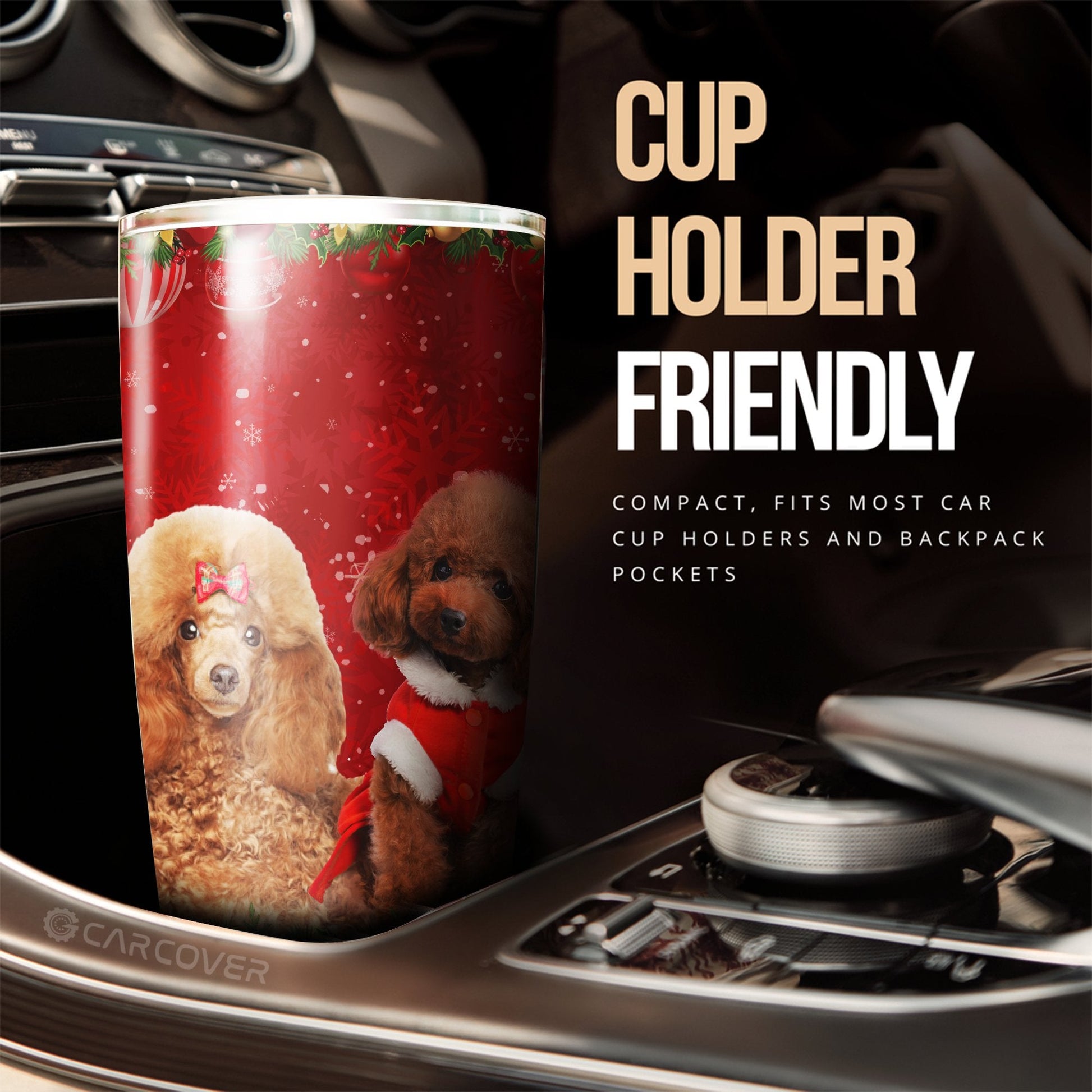 Cute Couple Poodles Tumbler Cup Custom Animal Car Accessories Christmas - Gearcarcover - 3