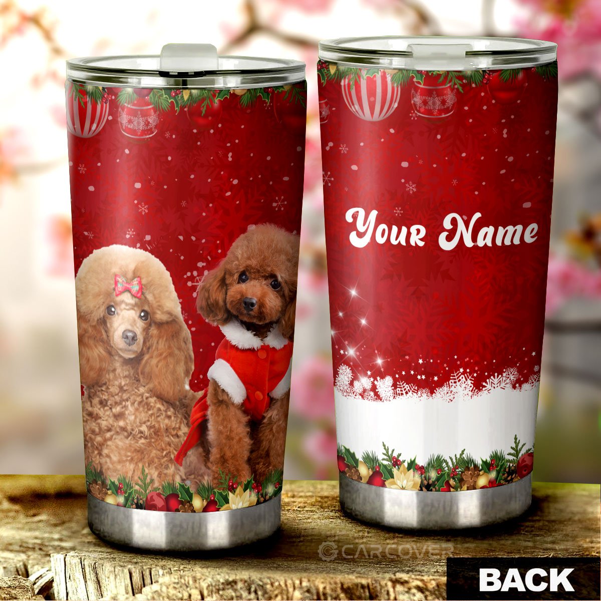 Cute Couple Poodles Tumbler Cup Custom Animal Car Accessories Christmas - Gearcarcover - 1
