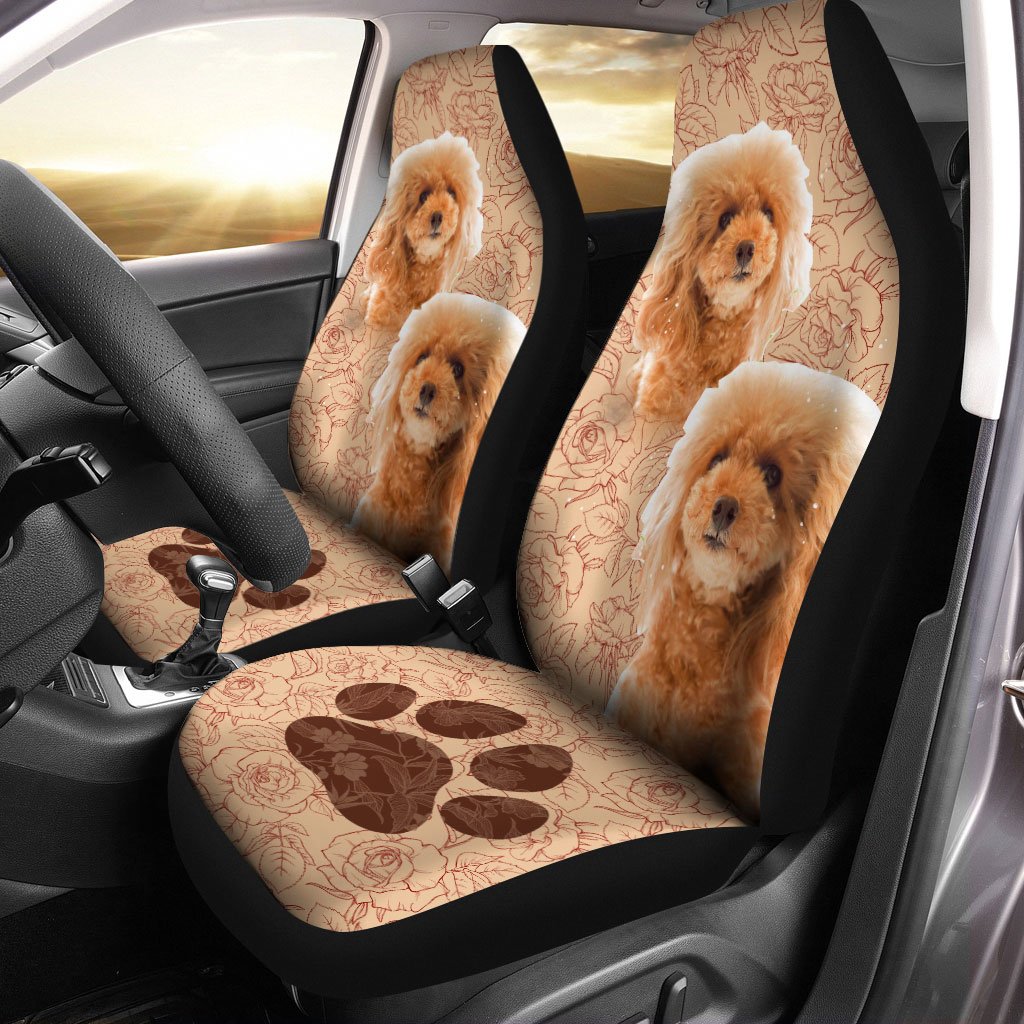 Cute Poodle Car Seat Covers Custom Vintage Rose Car Interior Accessories - Gearcarcover - 2