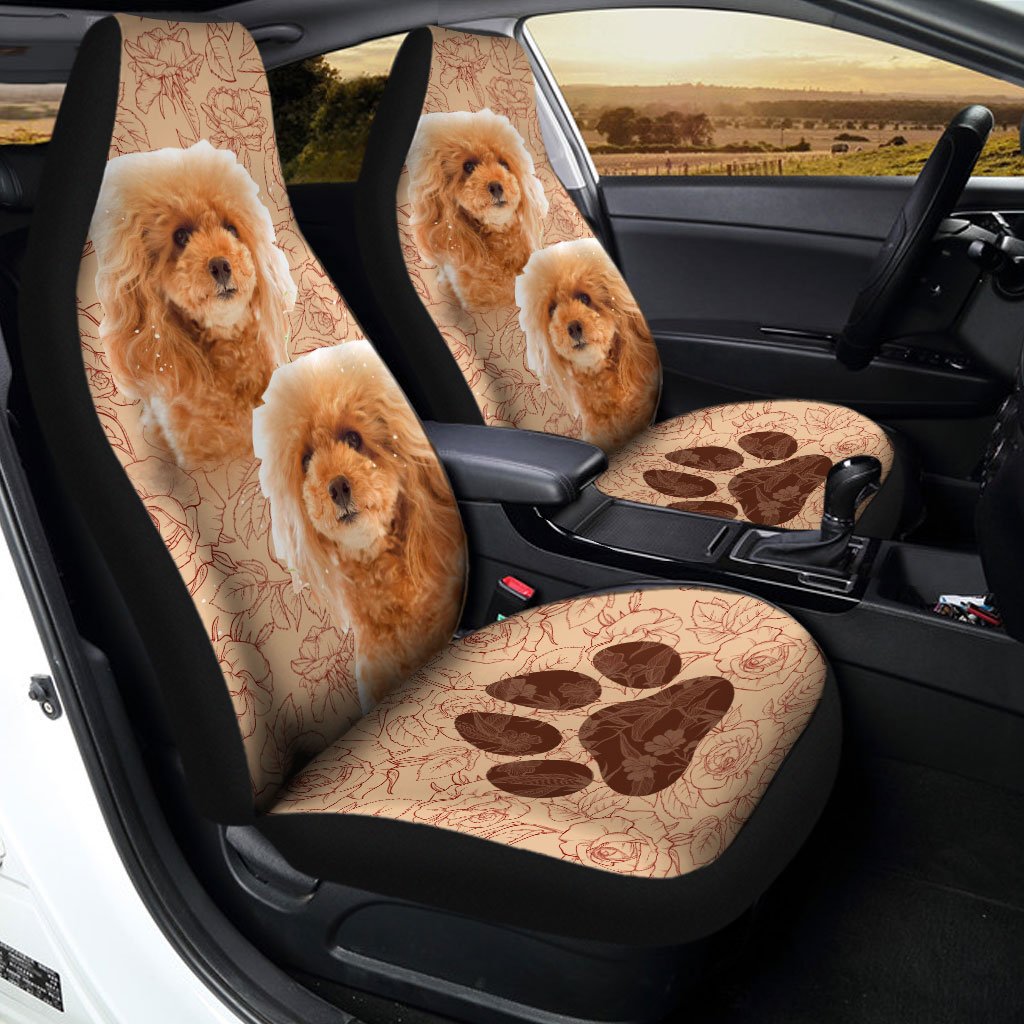 Cute Poodle Car Seat Covers Custom Vintage Rose Car Interior Accessories - Gearcarcover - 1