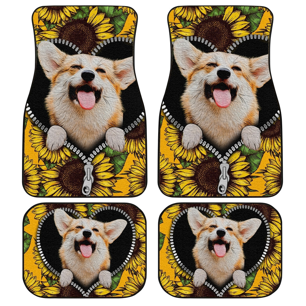 Cute Sunflower Corgi Car Floor Mats Custom Car Accessories Car Accessories For Corgi Onwers - Gearcarcover - 1