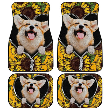 Cute Sunflower Corgi Car Floor Mats Custom Car Accessories Car Accessories For Corgi Onwers - Gearcarcover - 1