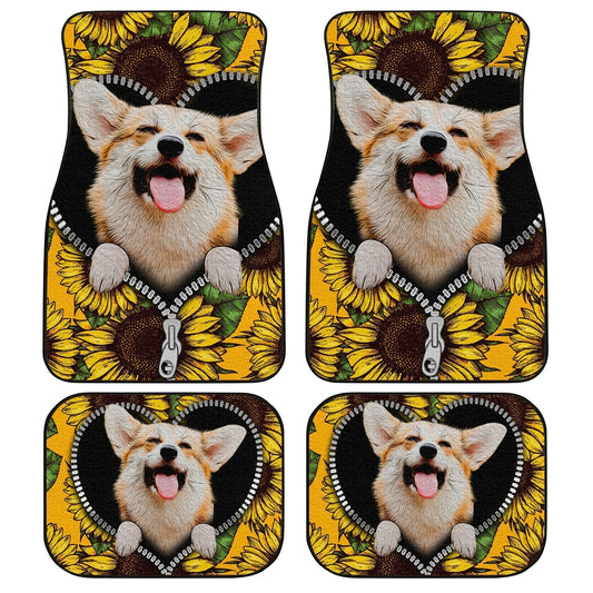 Cute Sunflower Corgi Car Floor Mats Custom Car Accessories Car Accessories For Corgi Onwers - Gearcarcover - 1