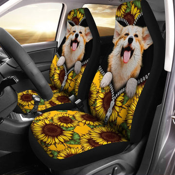 Cute Sunflower Corgi Car Seat Covers Custom Car Accessories For Corgi Onwers - Gearcarcover - 1