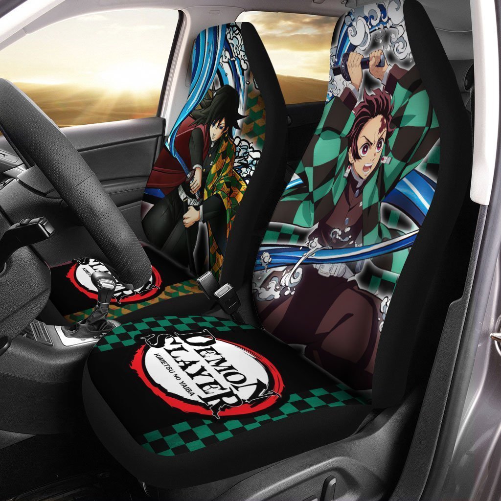 Demon Slayer Tanjiro And Giyuu Car Seat Covers Custom Breathing Anime Car Accessories - Gearcarcover - 1