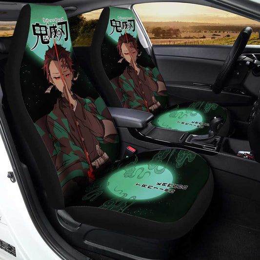 Demon Slayer Tanjiro Car Seat Covers Under Moonlight Custom Anime Car Accessories - Gearcarcover - 2