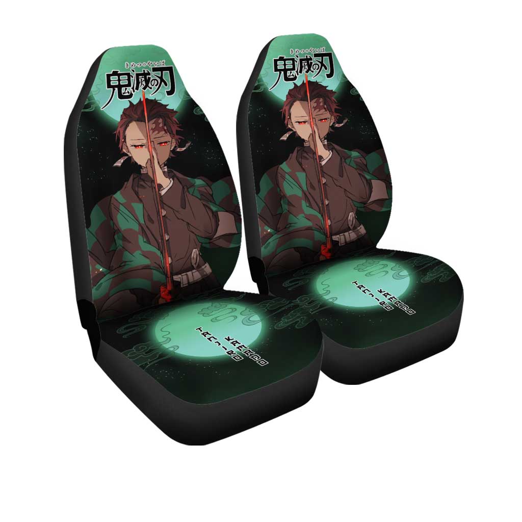 Demon Slayer Tanjiro Car Seat Covers Under Moonlight Custom Anime Car Accessories - Gearcarcover - 3