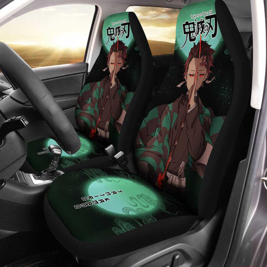 Demon Slayer Tanjiro Car Seat Covers Under Moonlight Custom Anime Car Accessories - Gearcarcover - 1