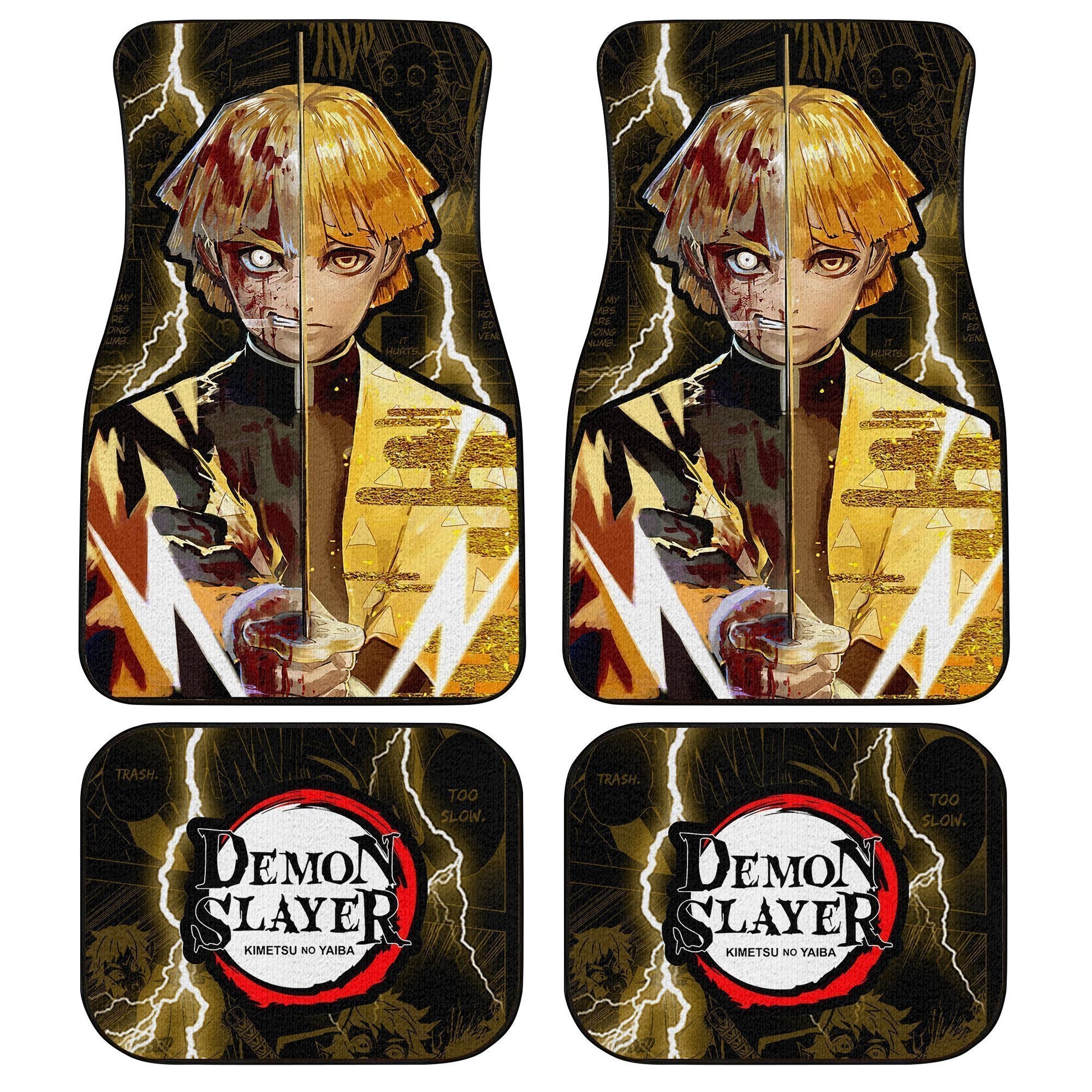 Demon Slayer Zenitsu Car Floor Mats Custom Face Anime Car Accessories - Gearcarcover - 1