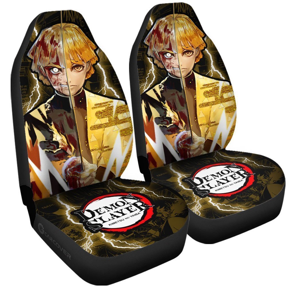 Demon Slayer Zenitsu Car Seat Covers Custom Face Anime Car Accessories - Gearcarcover - 3