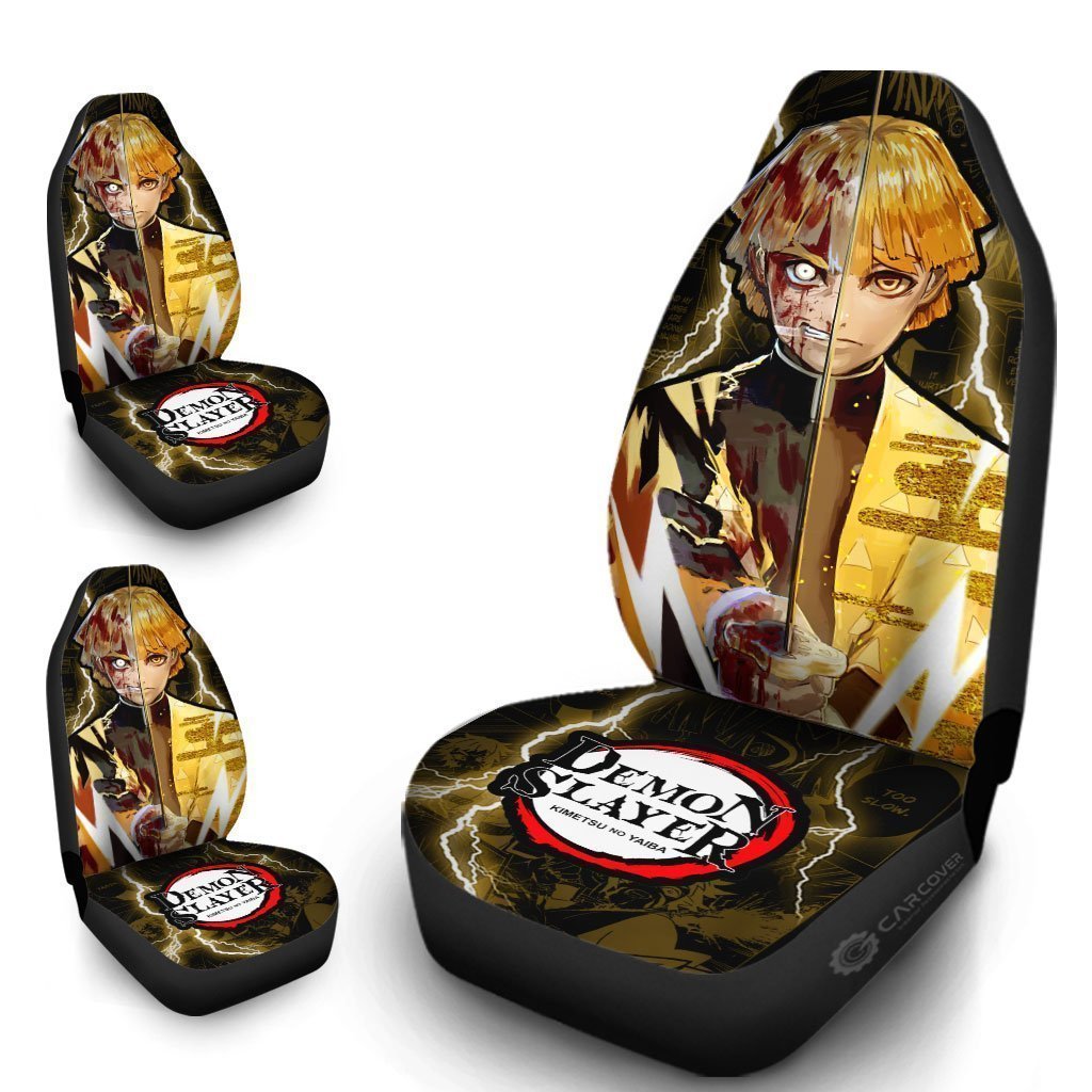 Demon Slayer Zenitsu Car Seat Covers Custom Face Anime Car Accessories - Gearcarcover - 4