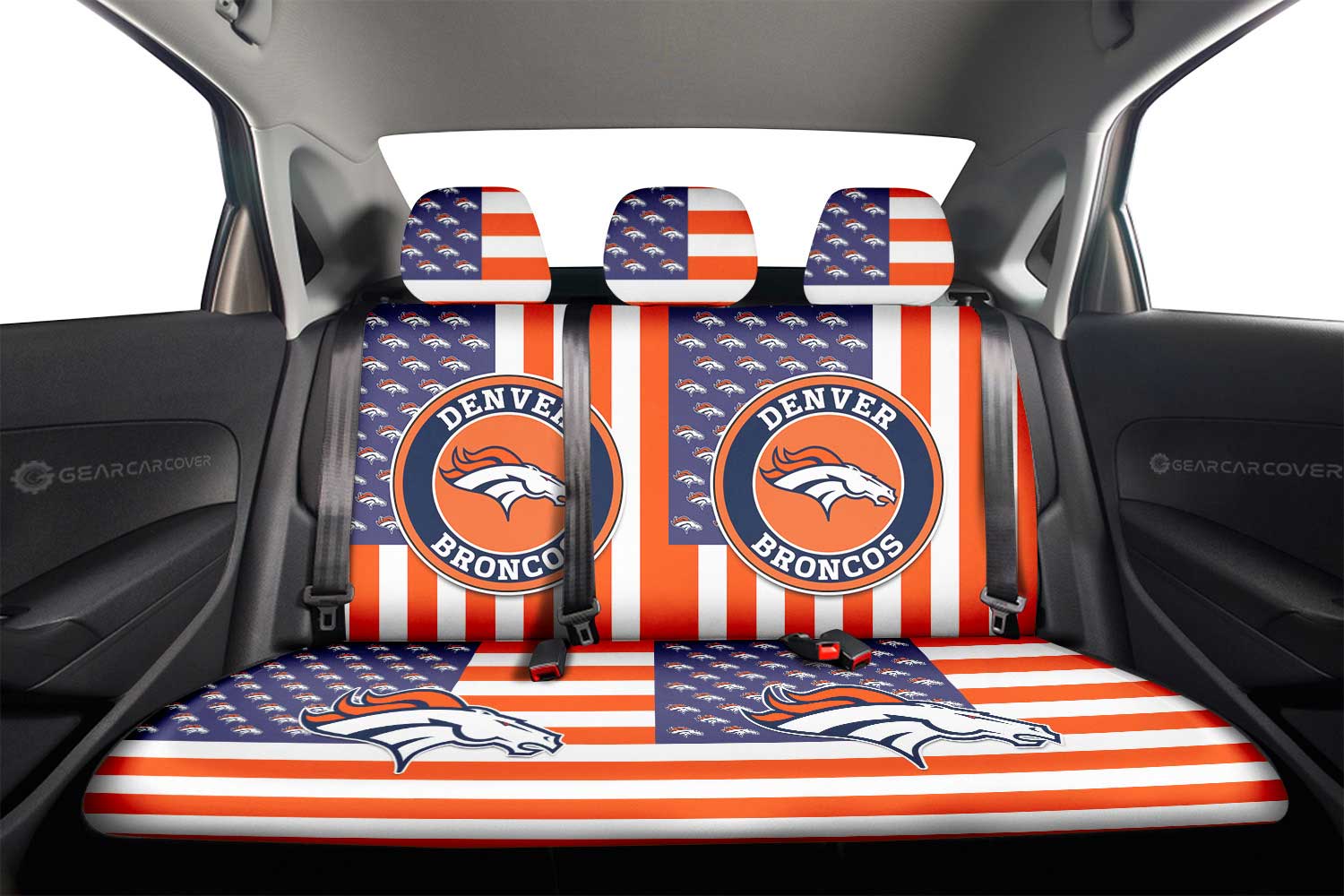 Denver Broncos Car Back Seat Cover Custom US Flag Style - Gearcarcover - 2