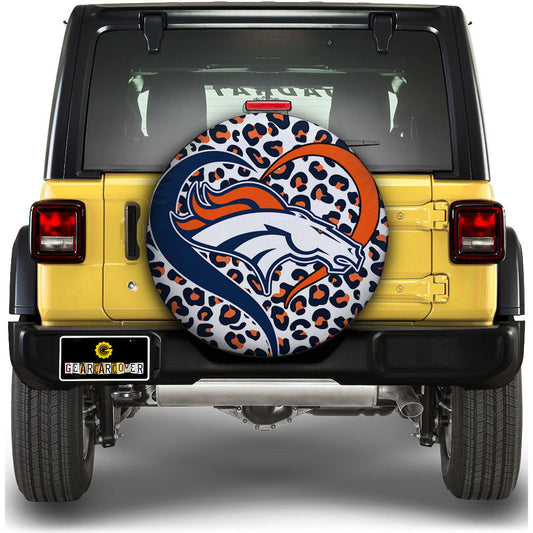 Denver Broncos Spare Tire Cover Custom Leopard Heart For Fans - Gearcarcover - 1