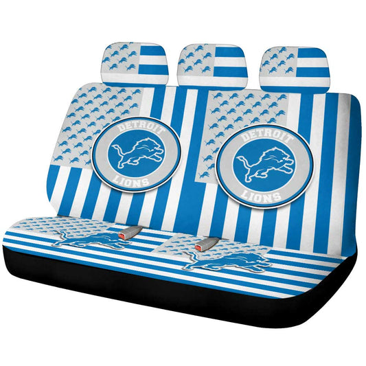 Detroit Lions Car Back Seat Cover Custom US Flag Style - Gearcarcover - 1