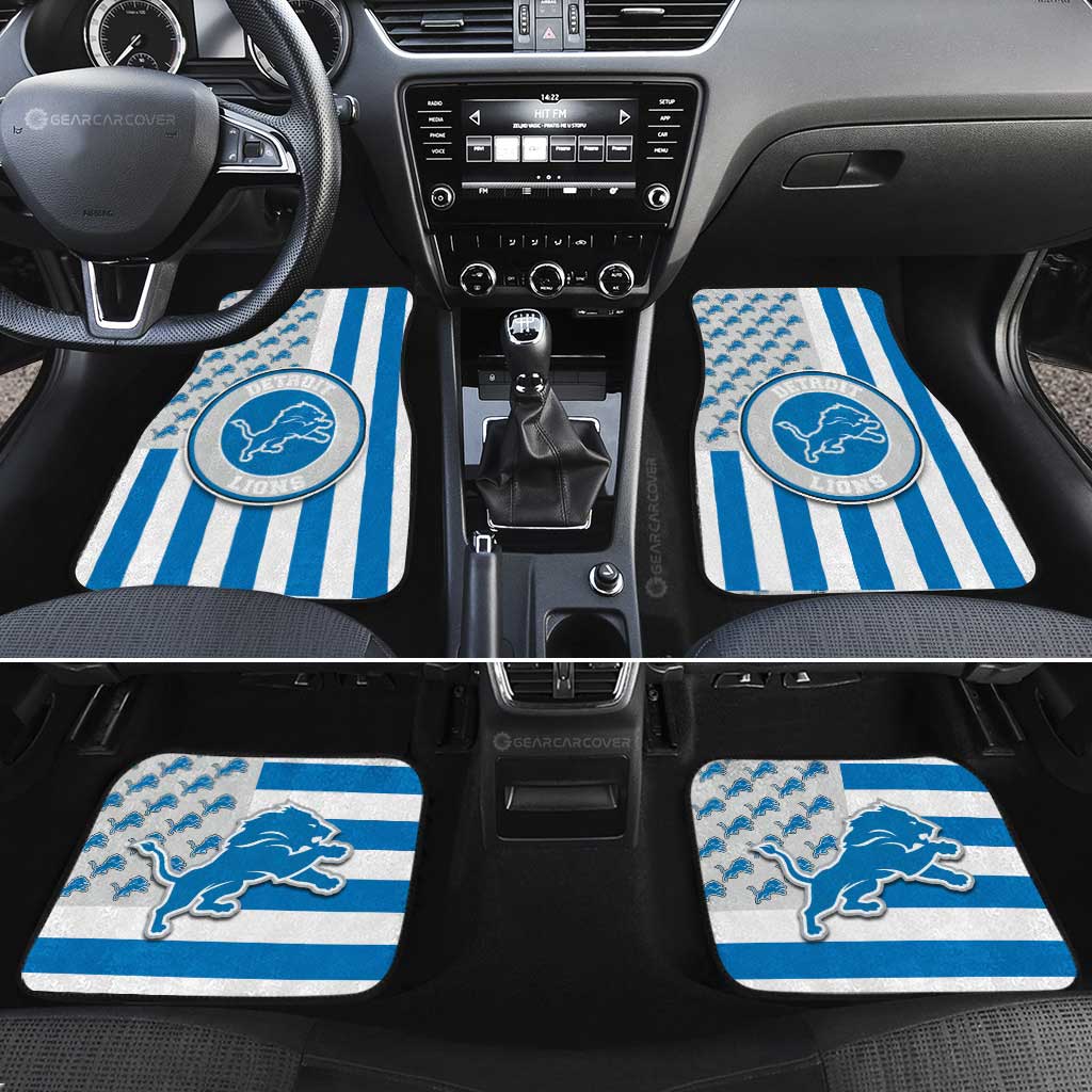 Detroit Lions Car Floor Mats Custom US Flag Style - Gearcarcover - 2