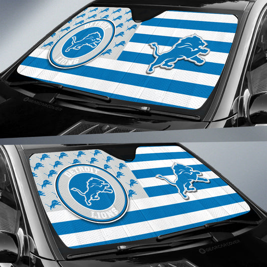 Detroit Lions Car Sunshade Custom US Flag Style - Gearcarcover - 2