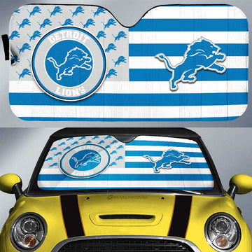 Detroit Lions Car Sunshade Custom US Flag Style - Gearcarcover - 1