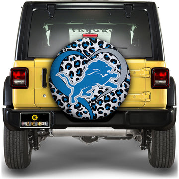 Detroit Lions Spare Tire Cover Custom Leopard Heart For Fans - Gearcarcover - 1