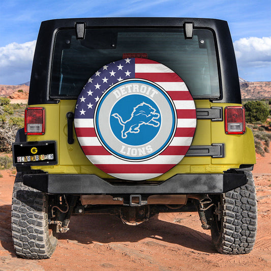 Detroit Lions Spare Tire Covers Custom US Flag Style - Gearcarcover - 2