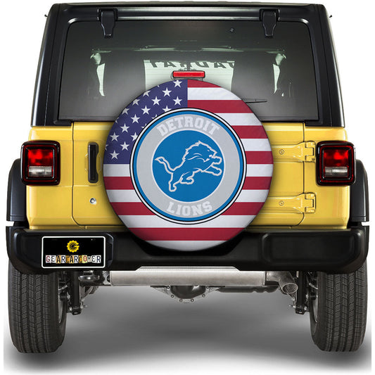 Detroit Lions Spare Tire Covers Custom US Flag Style - Gearcarcover - 1
