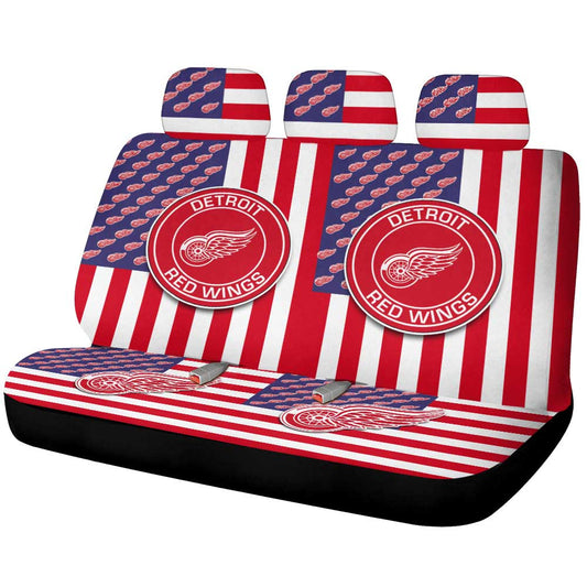 Detroit Red Wings Car Back Seat Cover Custom US Flag Style - Gearcarcover - 1