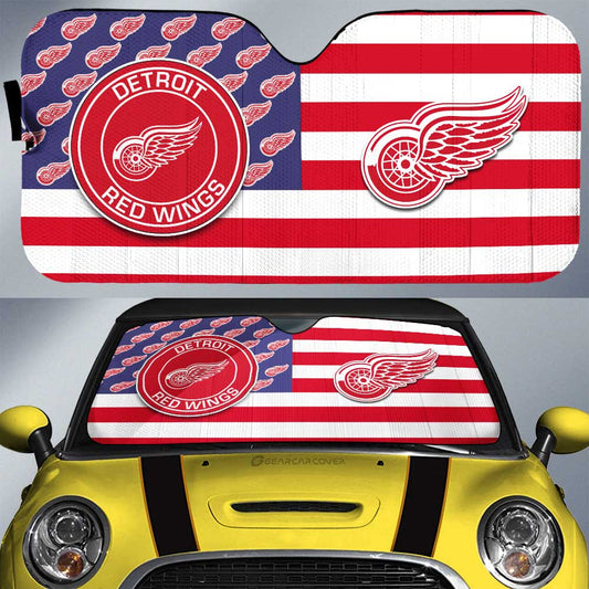 Detroit Red Wings Car Sunshade Custom US Flag Style - Gearcarcover - 1