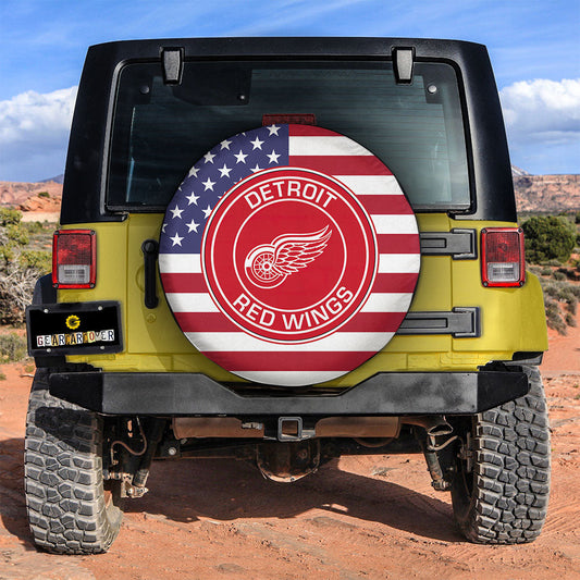 Detroit Red Wings Spare Tire Covers Custom US Flag Style - Gearcarcover - 2