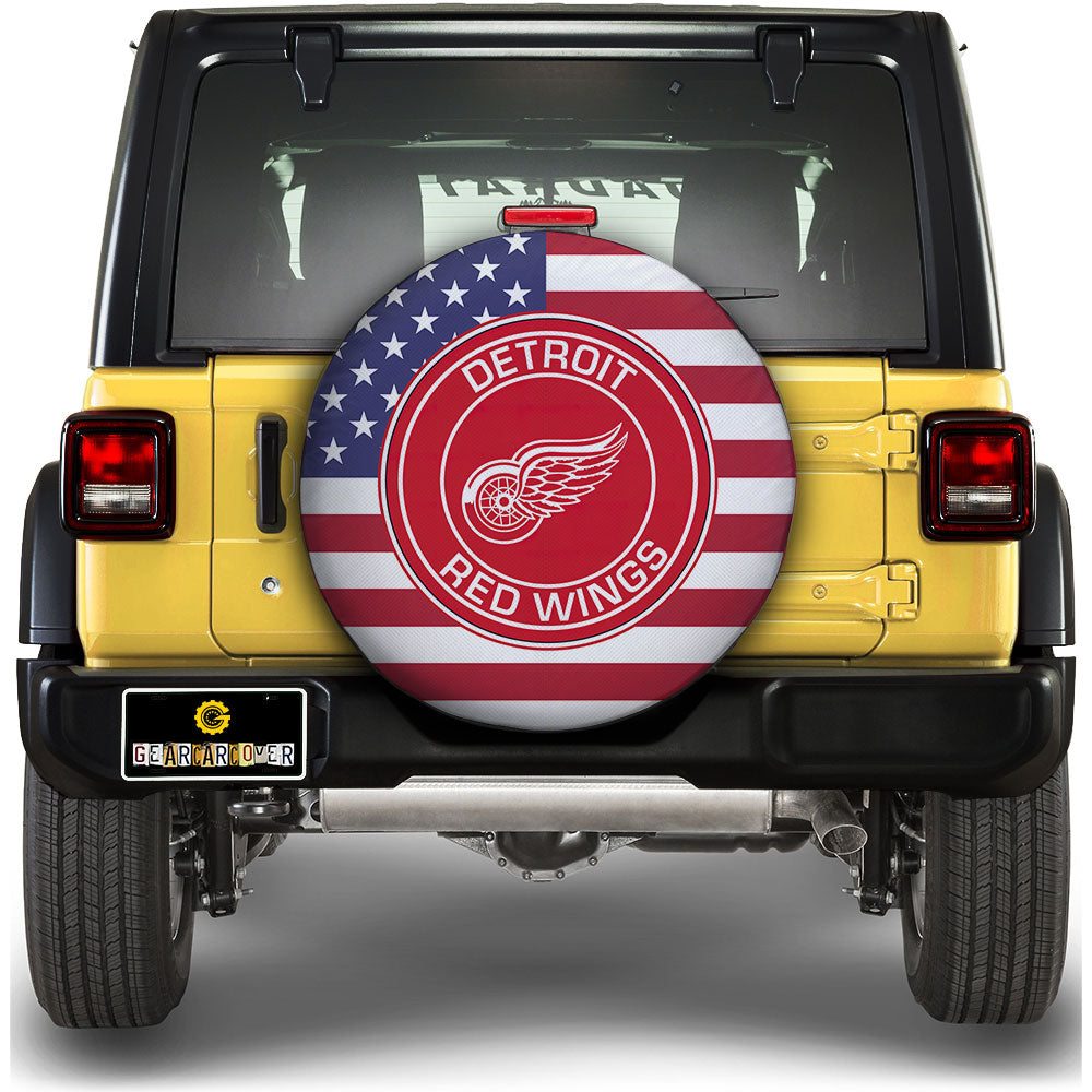 Detroit Red Wings Spare Tire Covers Custom US Flag Style - Gearcarcover - 1