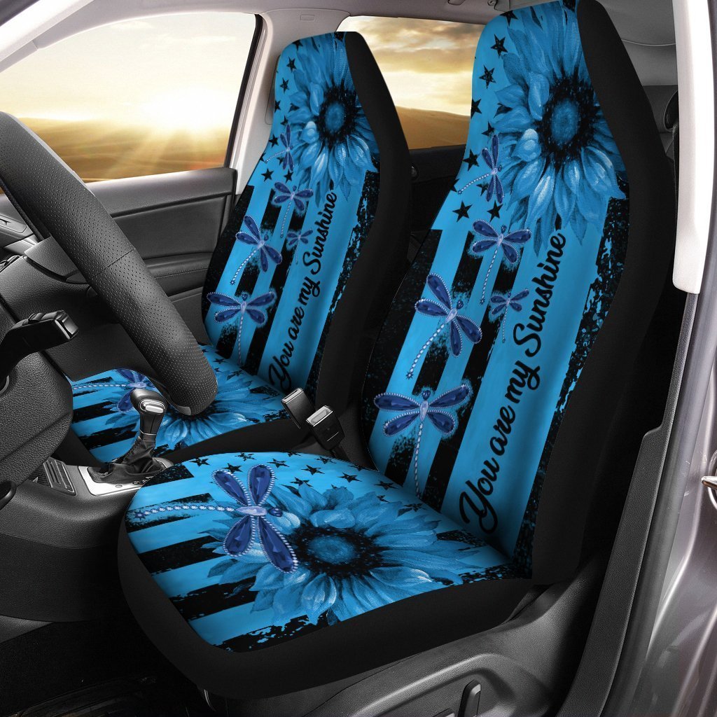 Dragonfly Car Seat Covers Custom Blue Sunflower Car Accessories - Gearcarcover - 1