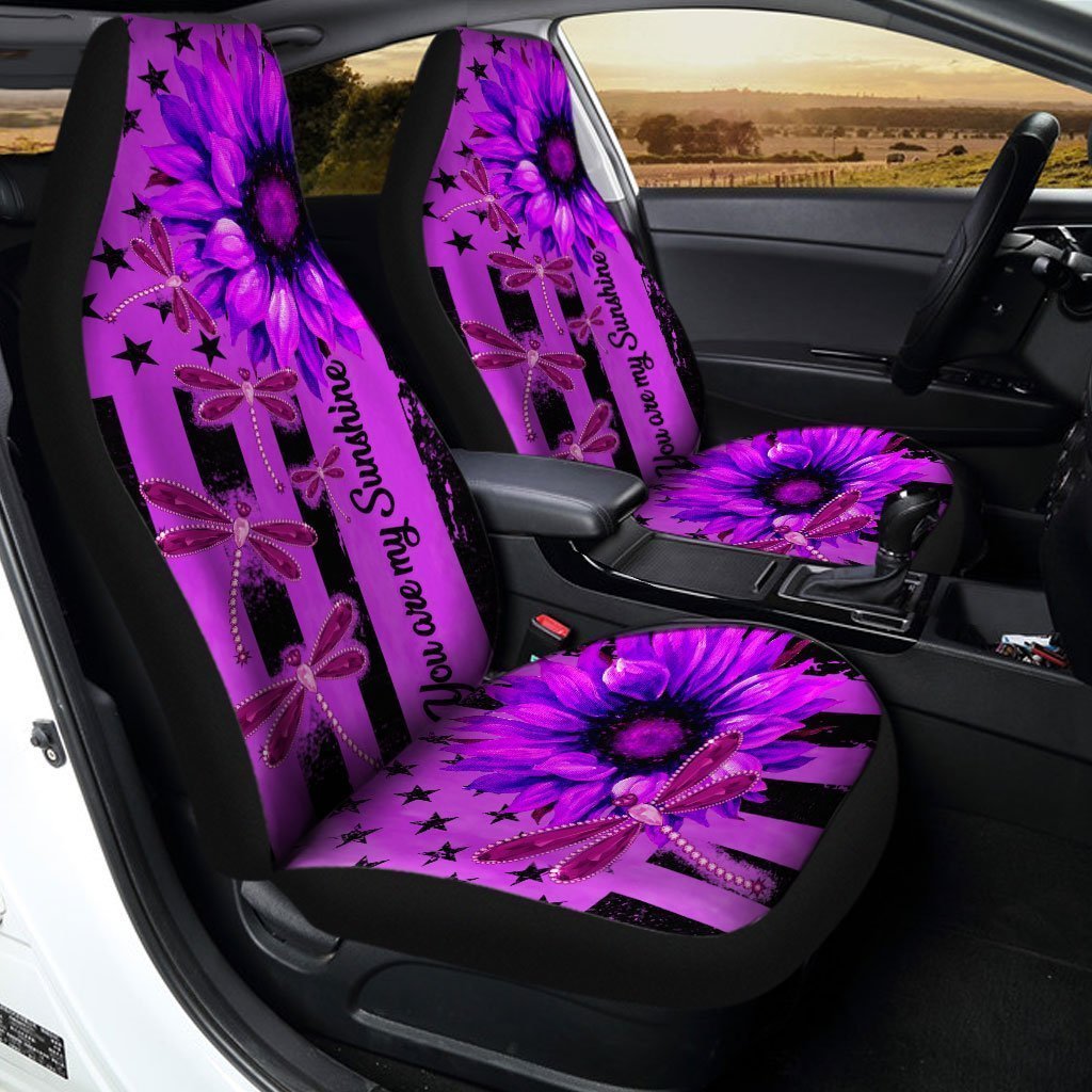 Dragonfly Car Seat Covers Custom Purple Sunflower Car Accessories - Gearcarcover - 2