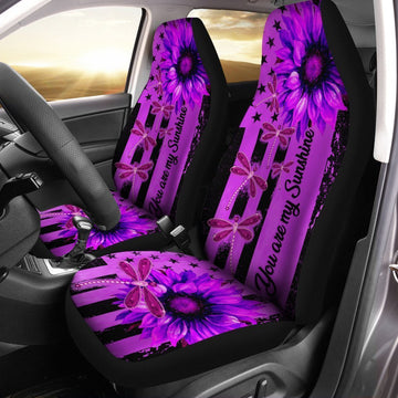 Dragonfly Car Seat Covers Custom Purple Sunflower Car Accessories - Gearcarcover - 1
