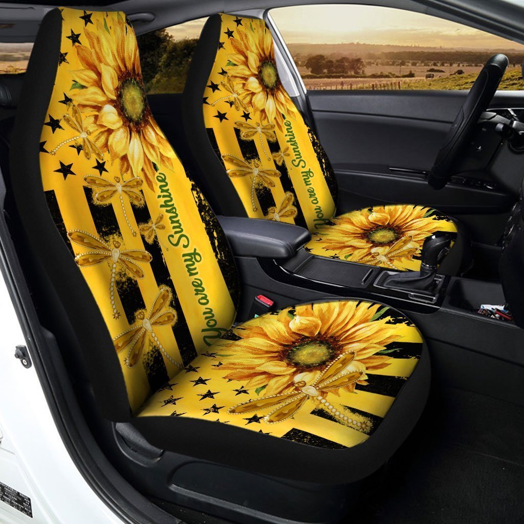 Dragonfly Car Seat Covers Custom Yellow Sunflower Car Accessories - Gearcarcover - 2