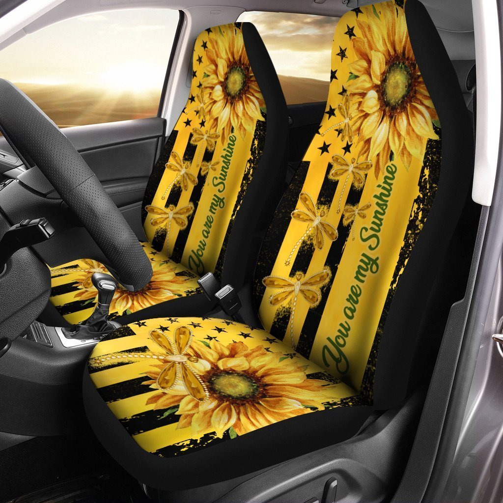 Dragonfly Car Seat Covers Custom Yellow Sunflower Car Accessories - Gearcarcover - 1