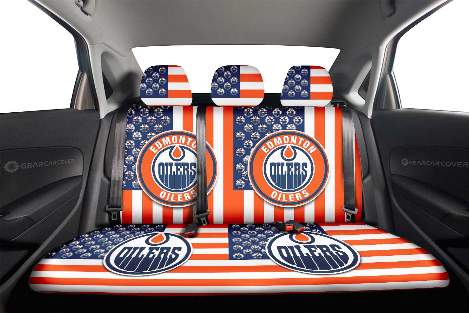 Edmonton Oilers Car Back Seat Cover Custom US Flag Style - Gearcarcover - 2