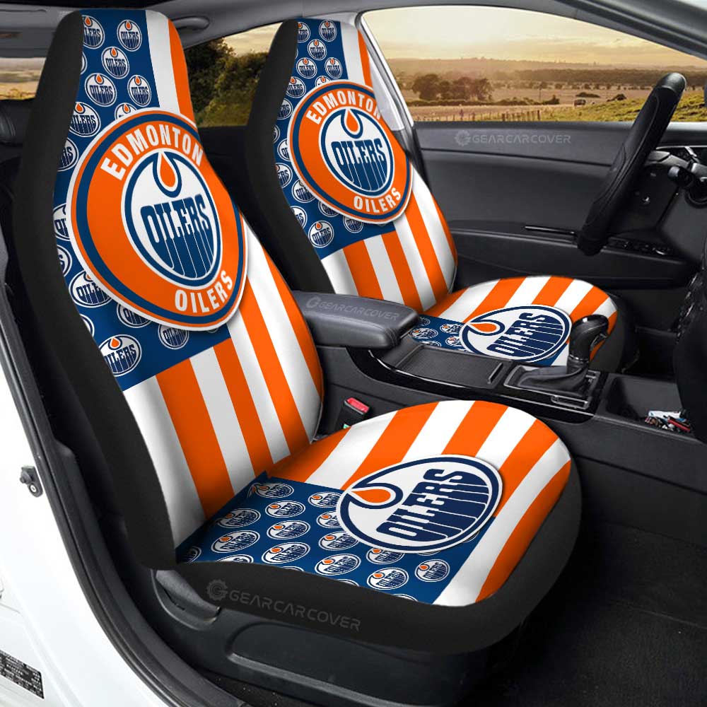 Edmonton Oilers Car Seat Covers Custom US Flag Style - Gearcarcover - 1