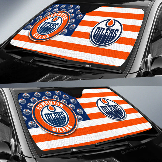 Edmonton Oilers Car Sunshade Custom US Flag Style - Gearcarcover - 2