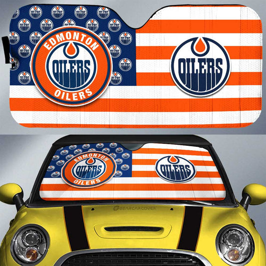 Edmonton Oilers Car Sunshade Custom US Flag Style - Gearcarcover - 1