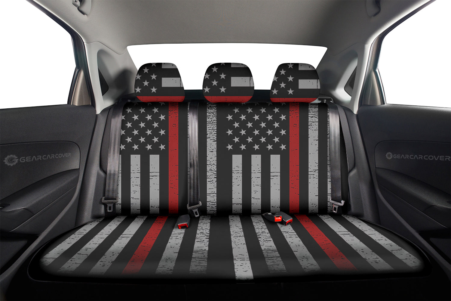 Firefighter Car Back Seat Custom Name Thin Red Line Flag Car Accessories - Gearcarcover - 2