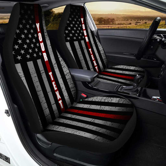 Firefighter Car Seat Cover Custom Name Thin Red Line Flag Car Accessories - Gearcarcover - 2